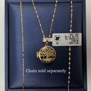 18K Genuine Yellow Gold Tree of Life Locket Pendant, 14mm